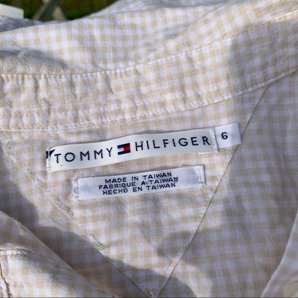 Vintage TH Tommy Hilfiger Soft Cotton Cream Gingham Button Puff Sleeve Blouse - Picture 7 of 9